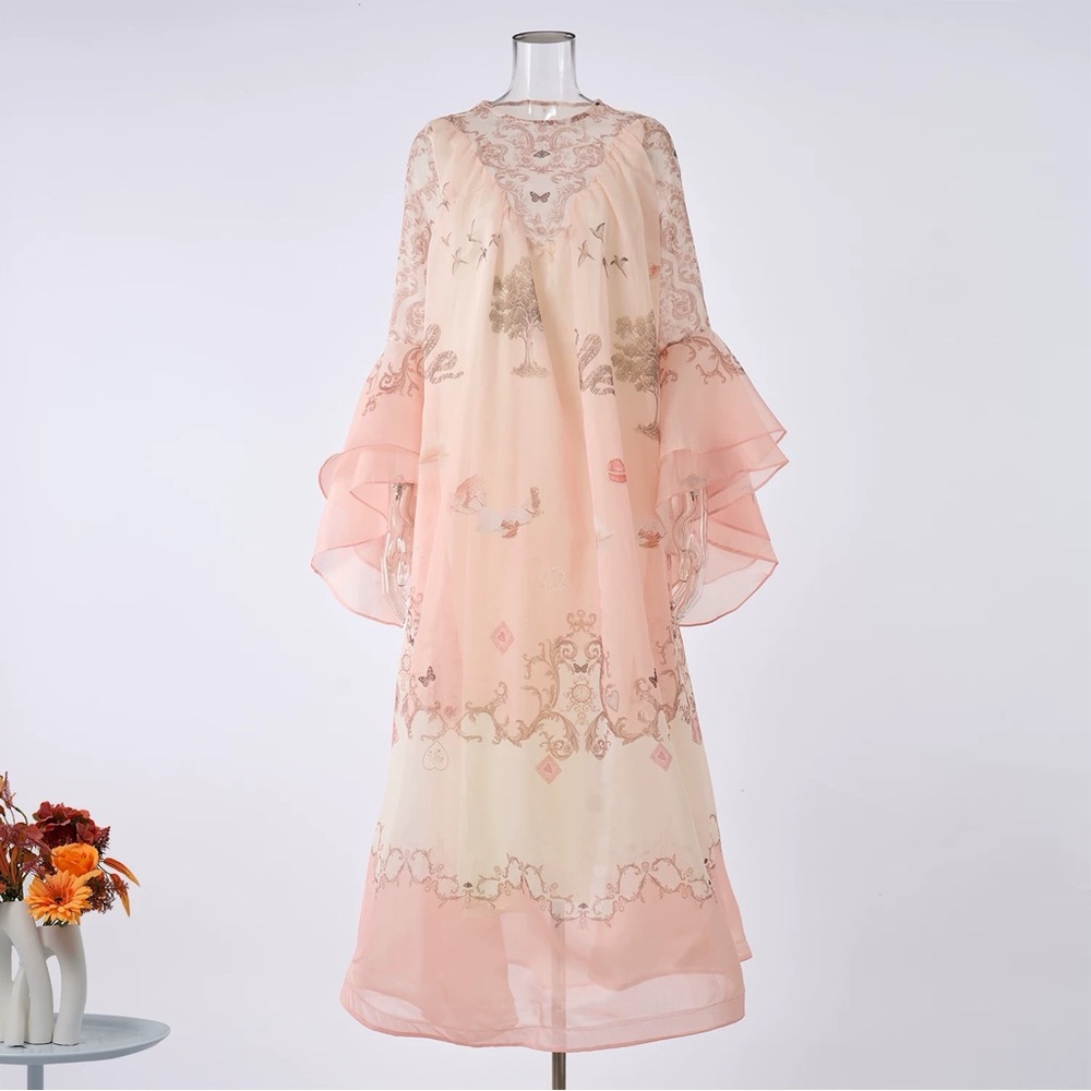 Designer-style Hypnotic Pink and Cream Maxi Dress